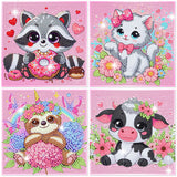 Diamond Art Kits for Kids, 4 Pieces Cartoon Animals Diamond Painting Kits for Adults Beginner, 5D Full Round Drill Gem Art Arts and Crafts for Kid Mosaic Kits for Gift Home Wall Decor Kids 6X6 inch NANZHOO
