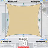 Amgo 14' x 14' Beige Square Sun Shade Sail Canopy Awning, UPF50+ AGTAPS14, 95% UV Blockage, Water & Air Permeable, Commercial and Residential, 3 Years Warranty (We Make Custom Size) Amgo