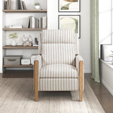 Lexicon Pushback Recliner Chair, Striped Textured Fabric Accent Armchair, Push Back Recliner, Nailhead Trim, Solid Wood Legs, Easy Assembly for Living Room/Office/Apartment, White/Grey Lexicon