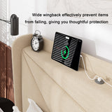 Feonase Queen Bed Frame with Charging Station, Upholstered Platform Bed Frame with Wingback Storage Headboard, Solid Wood Slats Support, No Box Spring Needed, Beige Feonase