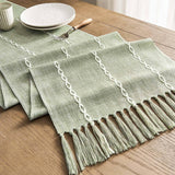 ZeeMart Farmhouse Braided Striped Table Runner, Rustic Sage Green Table Runners 72 Inches Long Boho Home Decor, Desert Sage 15x72 Inches ZeeMart