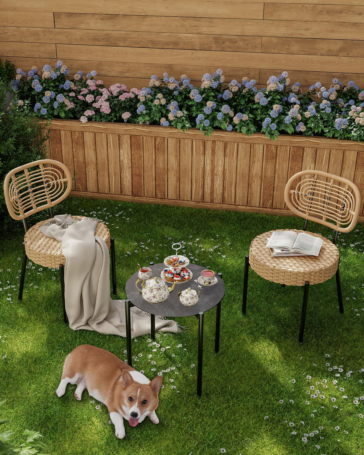 GarveeLife 3 Piece Wicker Patio Bistro Furniture Set, Outdoor Dining Chairs, Includes 2 Rattan Chairs and Tempered Glass Table, for Garden, Backyard, Balcony, Apartment (Black & Brown) GarveeLife