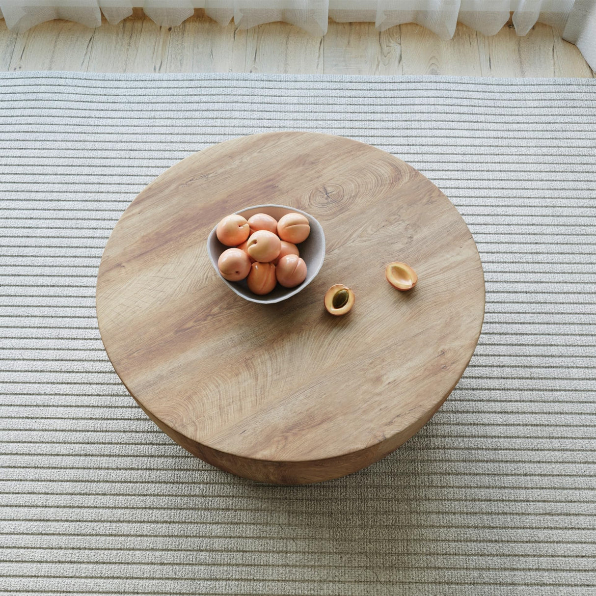 Maotifeys Rustic Drum Coffee Table for Living Room Round Center Table Modern Drum-Shape Wooden Cocktail Table for Home Office - Fully Assembled Maotifeys