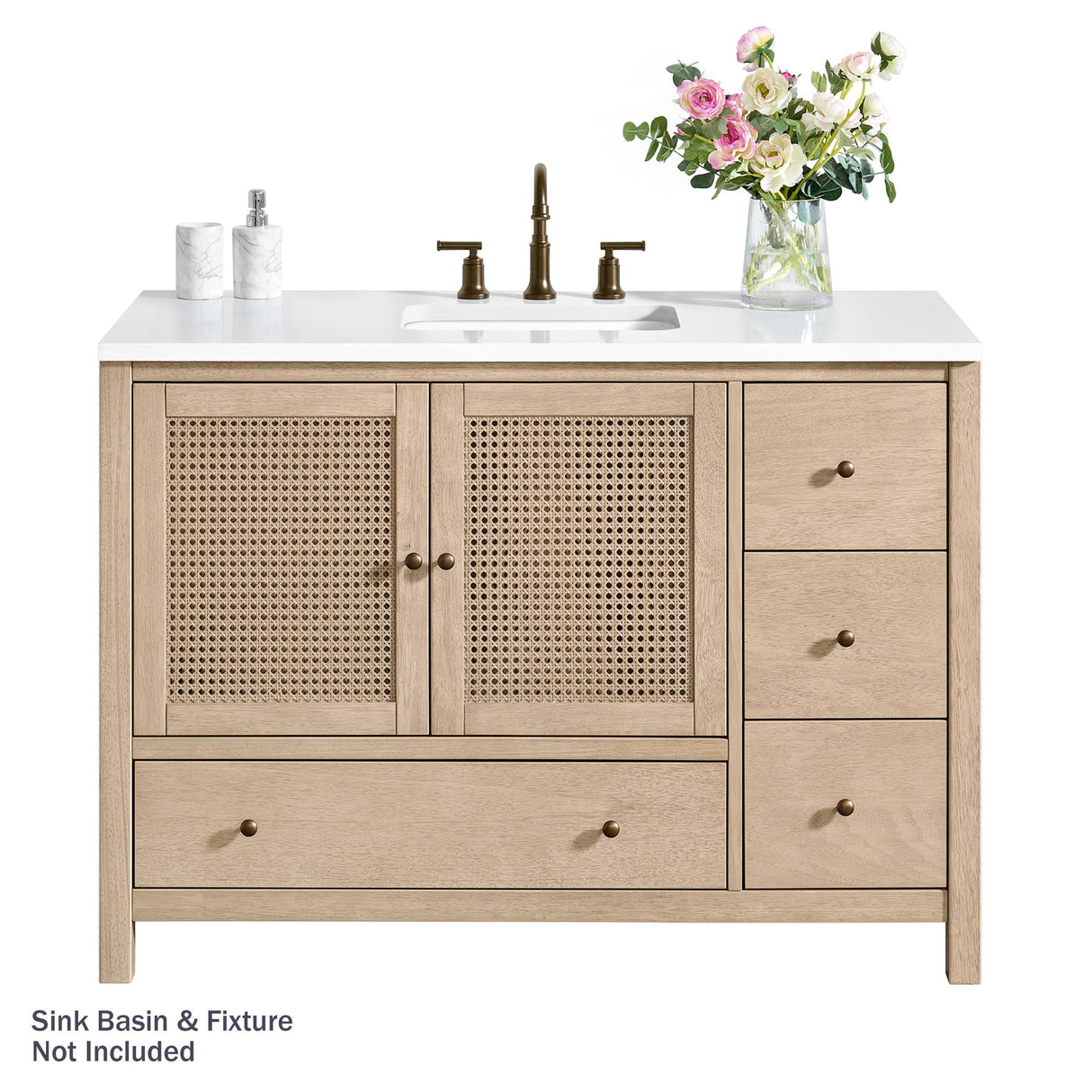 Alaterre Furniture Lucca 48 Inch Bathroom Vanity - Freestanding Cabinet Without Sink - Wood Bathroom Vanity with Large Bottom Drawer, 3 Small Drawers, and Soft-Close Doors (Natural) Alaterre Furniture