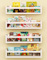 Onlysky Set of 4 Wall-Mounted Kid's Bookshelf - White Floating Nursery Book Shelves - Durable Wood Construction - Ideal for Nursery Decor, Kids Room, Toy Storage Onlysky