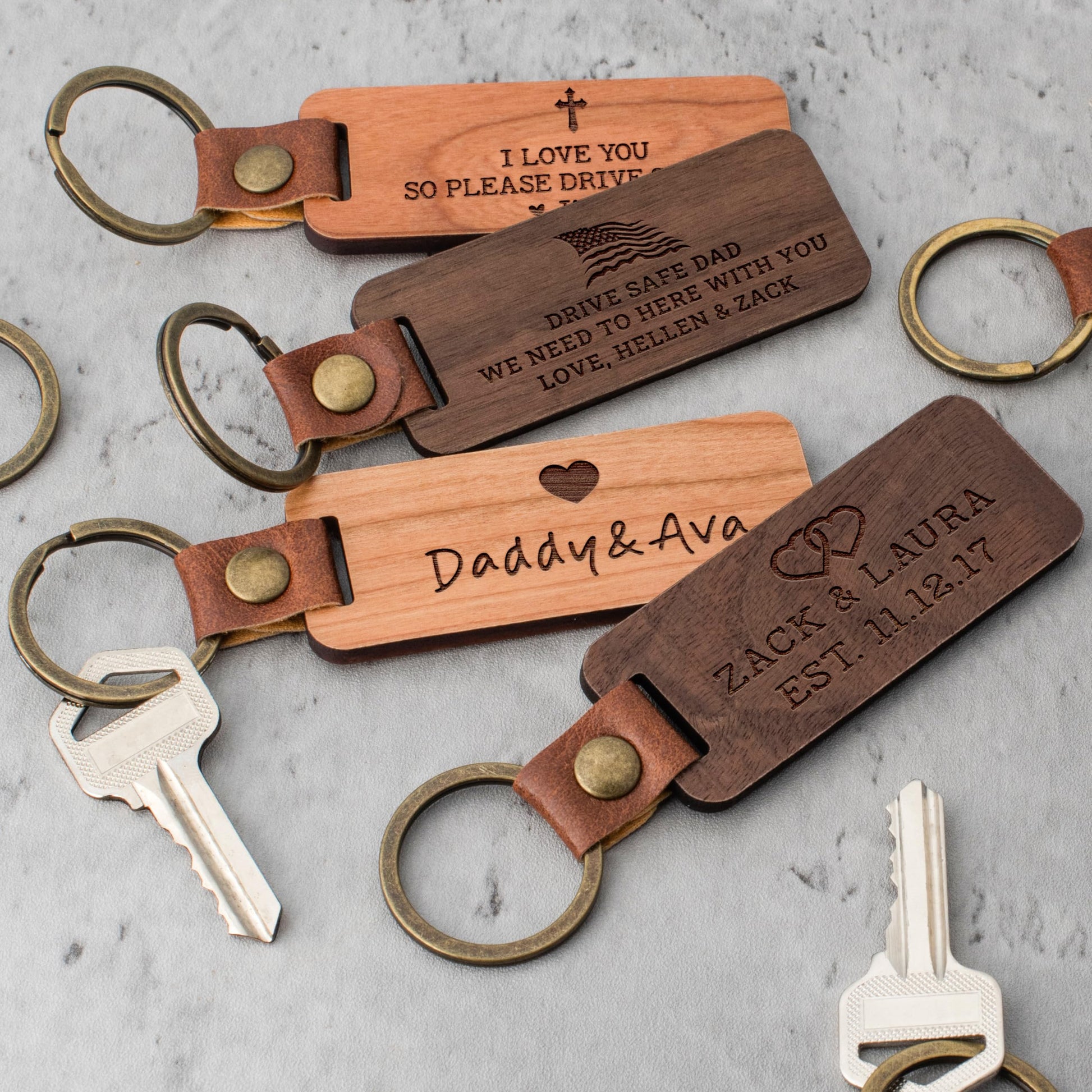 Lara Laser Works Personalized Wood Keychain w/Icon & Any Text, Custom Engraved Key Tag - 30 Icon, 5 Font Options - Housewarming Gifts for Men, Walnut - WoodArtSupply