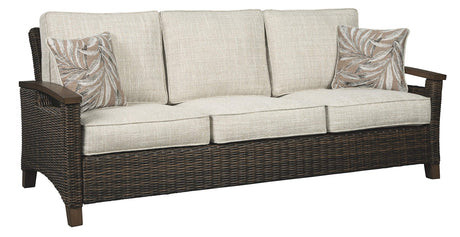 Signature Design by Ashley Paradise Trail Outdoor Patio Sofa with Cushion and 2 Pillows, Brown & Beige Signature Design by Ashley
