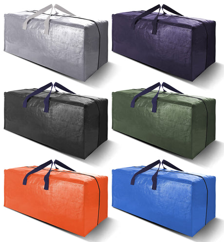 VELVETSURE Heavy Duty Extra Large Moving Bags W/Backpack Straps - Strong Handles & Zippers, Storage Totes For Space Saving, Fold Flat, Alternative to Box and Bin (Set of 6, Multicolor) VELVETSURE