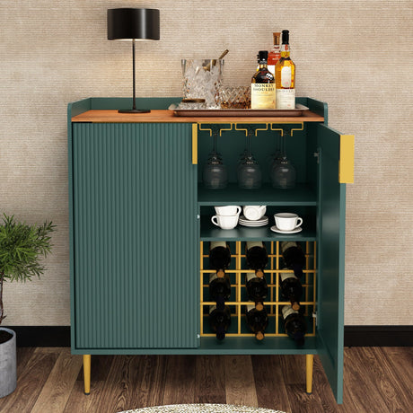 ARTPOWER Coffee Bar Cabinet with Wine Racks, Green Liquor Cabinet with Fluted Texture, Modern Sideboard Buffet Cabinet for Kitchen Dining Room, Living Room ARTPOWER