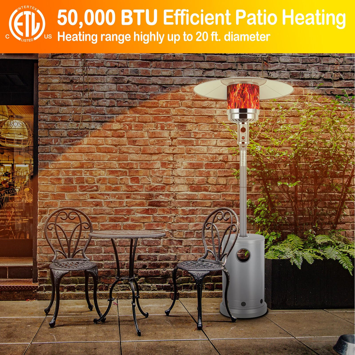 Hykolity 50,000 BTU Patio Heater with Sand Box, Table Design, Double-Layer Stainless Steel Burner, Wheels, Tip-over Protection System, Outdoor Heater for Home and Residential, Silver hykolity