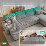 Sleeper Sectional Sofa, 122" Modern U Shaped Couch with Pull Out Bed, Convertible Corduroy Cloud Sofa with Double Storage Chaise, USB, Small Desktop, Comfy Modular Couch for Living Room, Light Grey ZHCREAL