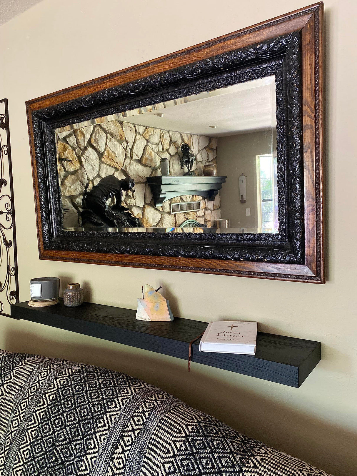 Joel's Antiques - 72 Inch Wooden Floating Shelves for Wall - Made of Natural Wood - Long Heavy Duty Rustic Fireplace Mantel & Book Shelf - Perfect for Living Room - Black 72x8x2 Inches joelsantiques