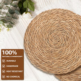 Cattail Woven Placemats Set of 6 and Storage Basket, 12 Inch Farmhouse Plate Chargers Set with Rattan Wicker Holder, Braided Straw Table Mats for Dining Table, Fall, Party, Thanksgiving, Christmas BSSN
