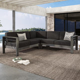 Merax Outdoor Aluminum 4-Person Patio Sectional Conversation Sofa Set, L-Shaped Outdoor Sectional Sofa with Cushions for Patios, Poolsides, Gardens, Dark Grey Merax