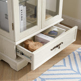 CKEASEAN Curio Cabinet 47" H Vintage Glass Display Cabinet with 3-Tier Adjustable Glass Shelves, Acrylic Mirrored Back Pane, Light Blub Included, China Cabinet for Living Room (White) CKEASEAN