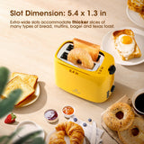 iSiLER 2 Slice Toaster, 1.3 Inches Wide Slot Bagel Toaster with 7 Shade Settings and Double Side Baking, Removable Crumb Tray, Defrost Cancel Function Yellow ISILER