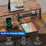 SUPERJARE 53 Inch L Shaped Desk with LED Lights & Power Outlets, Reversible Computer Desk with Shelves & Drawer, Corner Desk Home Office Desk, Rustic Brown SUPERJARE