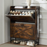 Chilihom Narrow Shoe Cabinet Storage for Entryway, Shoe Organizer with 2 Flip Drawers, Hidden Shoe Storage Slim Storage Cabinet with Metal Legs, Farmhouse Free Standing Shoe Rack Cabinet, Rustic Brown Chilihom