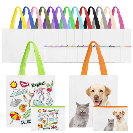 Joyclub 30 Pack Sublimation Tote Bags Bulk Customized Colors Polyester Cosmetic Makeup Bags Blanks Reusable Grocery Canvas Bags For DIY Shopping Subliamtion Decorating Painting Joyclub