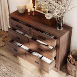 WAMPAT Dresser for Bedroom with 12 Drawers, 2 Pack 6 Drawer Chest with Metal Handles, 94.5 inch Wide Solid Wood Nursery Dresser,Rustic Brown WAMPAT