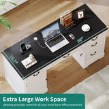 YITAHOME Executive Desk with Power Outlets, 59" Farmhouse Computer Desk with Drawers, Wood Office Desk with Storage Cabinet, Keyboard Tray, Workstation for Home Office, Black & Off White YITAHOME