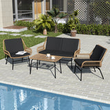 GREEN MORE 4 Piece Outdoor Patio Furniture Set, Rattan Conversation Sets, All-Weather Wicker Chairs with Cushions and Coffee Table, for Garden Balcony Courtyard Poolside GREEN MORE