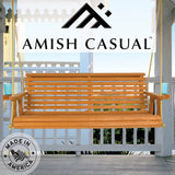 Amish Casual Heavy Duty 800 Lb Roll Back Treated Porch Swing with Hanging Ropes and Cupholders (4 Foot, Cedar Stain) Amish Casual