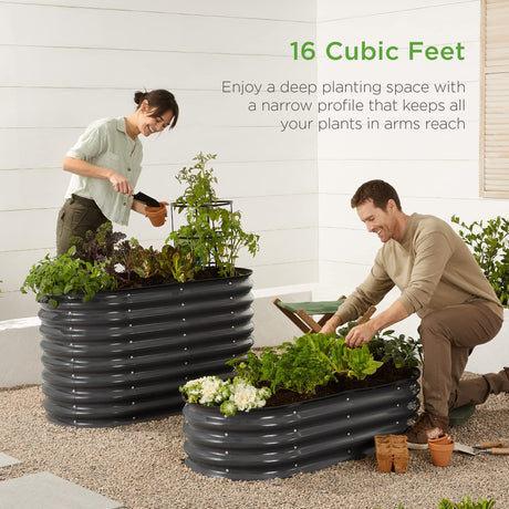 Best Choice Products 4x2x2ft Outdoor Metal Raised Garden Bed, Oval Deep Root Planter Box for Vegetables, Flowers, Herbs, and Succulents w/ 101 Gallon Capacity, Rubber Edge Guard - Charcoal Best Choice Products