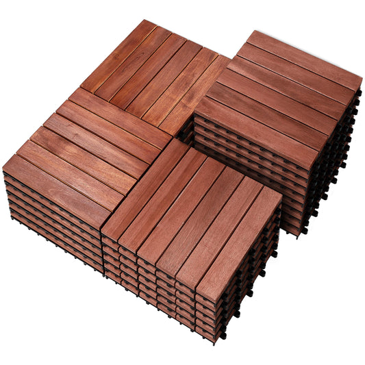 PrimeZone 27 PCS FSC Certified Acacia Wood Interlocking Patio Deck Tiles - 12" x 12" Indoor Outdoor Waterproof Flooring Tiles for Balcony, Backyard, Garden & Poolside, All Weather Use, Brown