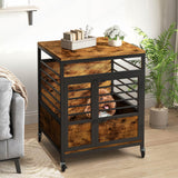 DWVO Dog Crate Furniture, 24 Inch Dog Kennel Indoor Furniture End Table Dog Crate for Dogs, Modern Decorative Dog Crate Wooden Dog Crate Furniture with Wheels, Chew-Resistant, Rustic Brown DWVO