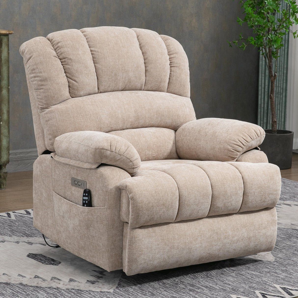 Large Power Lift Recliner Chair with Massage and Heat for Elderly, Ergonomic Backrest, Infinite Adjust, 2 Side Pockets,USB and Type-C Ports, Chenille Beige Luxlen