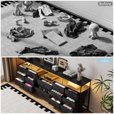 NinPeen 70.9" W Large TV Stand for 65/75/80 inchs TVs,14 Drawer Long Dresser with Charging Station and LED Lights,Entertainment Center with Storage for Living Room (Black, 70.9" W) NinPeen