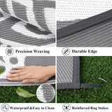 Bsmathom Waterproof Outdoor Rug 6'x9' Reversible Boho Plastic Straw Patio Deck Camping Rugs, Indoor Outdoor Portable RV Mat Clearance Carpet for Outside, Porch, Balcony, Backyard, Beach, Pool,Grey Bsmathom