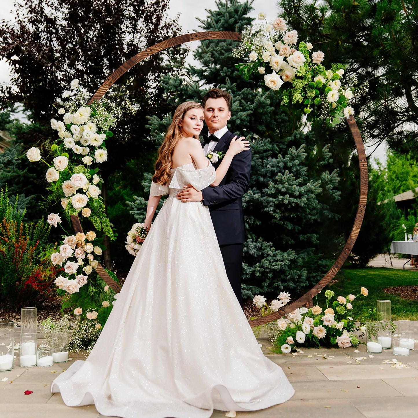 6.6FT Round Wooden Wedding Arch, Wooden Arch Backdrop with Natural Finish, Rustic Wedding Arch for Ceremony Bridal Shower Garden Decor - WoodArtSupply