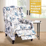 GUEAPY Mid Century Modern Wingback Recliner Chair for Adults, Push Back Upholstered Accent Chair with Floral Fabric, Manual Reclining Armchair for Living Room, Bedroom, Reading Corner (Blue Botanical) GUEAPY