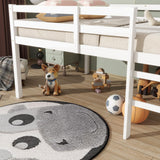 KEIKI Full Loft Bed with Ladder & Guardrails, Low Bed Frame with Storage Space, Rubberwood Loft Bed Frame for Kids Boys Girls Teens, White KEIKI