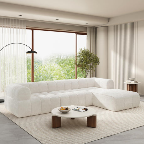 Christopher Knight Home Mania 122" Modular L-Shape Sofa Couch with Chaise Lounge, Modern Sectional Sofa Set for Living Room, Boucle Fabric Upholstered Cloud Couch with Deep Seat, Milky White Christopher Knight Home