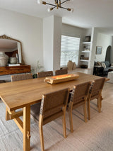 Nathan James Cohen Wood Dining Chair, Mid-Century Modern Upholstered Side Chair with Hand Woven Faux Leather Backrest, 20"D x 18"W x 33"H, Natural Brown Nathan James