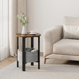 Vagusicc Small Round Side Table, Accent End Table with Storage Basket, Set of 2 Half Round Coffee Table End Table, Half Moon Bedside Table, Modern Nightstand Couch Table for Living Room Bedroom, Brown Vagusicc