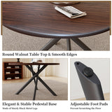 HIPIHOM 45.3 Inch Round Dining Table Set for 4, Mid Century Modern Small Coffee Set for Dining Room Kitchen Apartment (Dark Walnut Table + 4 U-Shaped Brown Chairs) HIPIHOM