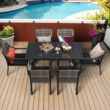 YITAHOME 7 Piece Patio Dining Set, Outdoor Patio Wicker Dining Table Furniture Set with All Iron Frame for Lawn Garden Backyard Deck, Removable Cushions(Black) - WoodArtSupply