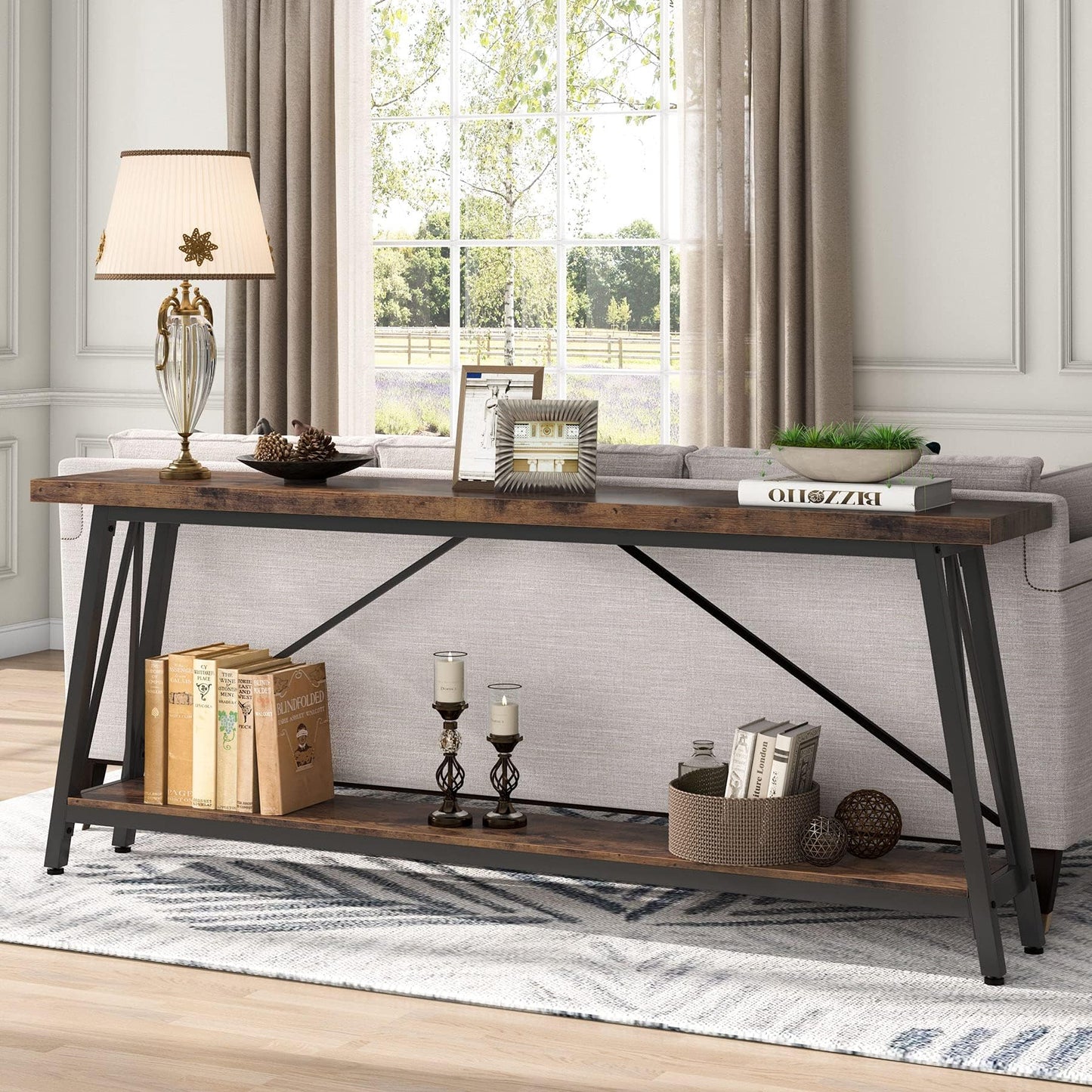 Tribesigns 70.9 Inches Extra Long Sofa Table Behind Couch, Industrial Entry Console Table for Hallway, Entryway & Living Room, Dark Brown - WoodArtSupply