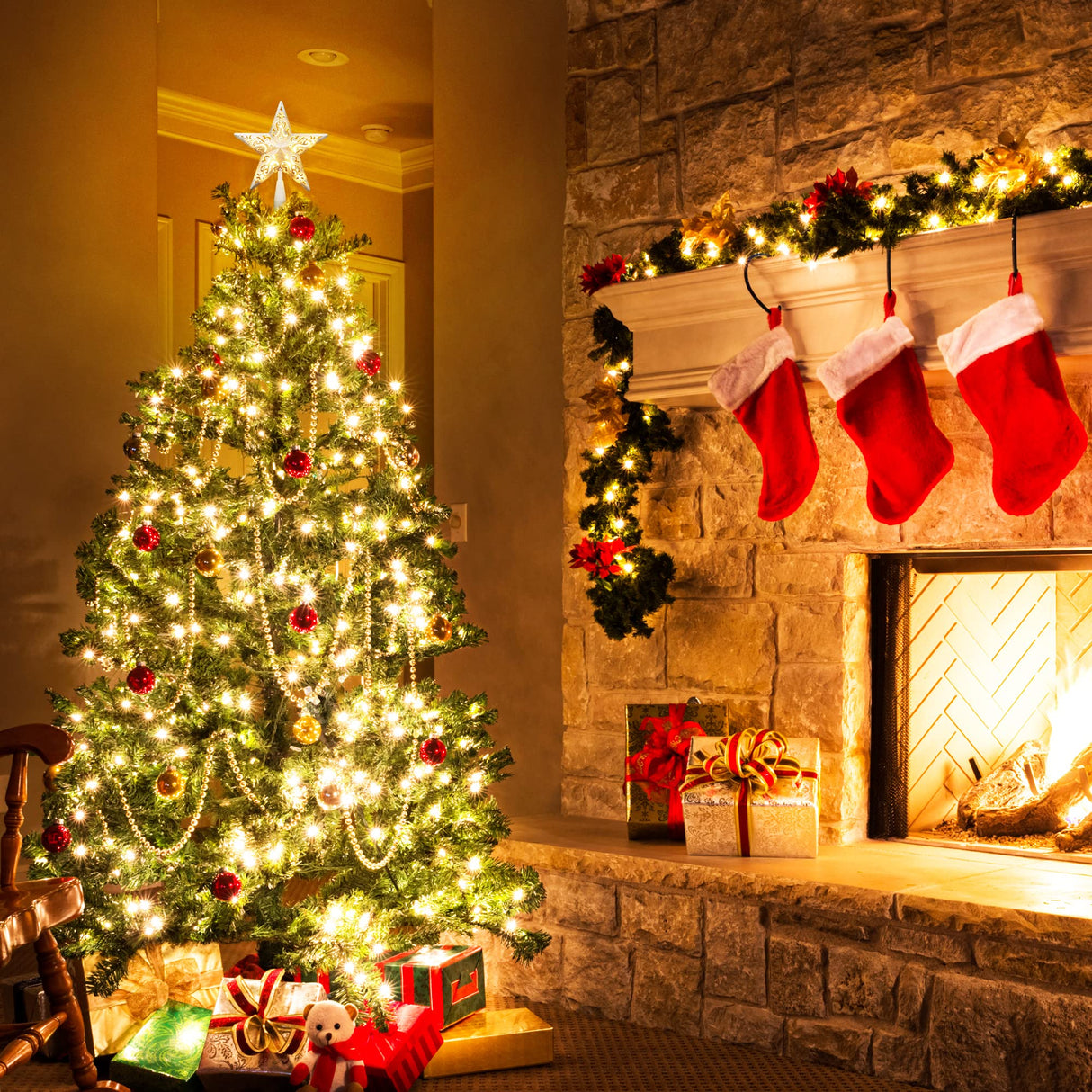 Brizled Star Christmas Tree Topper, 8" Glittered Hollow-Out Tree top Star, Double-Sided 3D Tree Topper with 10 Lights, UL Certified Lighted Xmas Tree Topper for Holiday Christmas Tree Decor, Silver Brizled