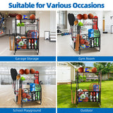 YOUNITA Garage Sports Equipment Organizer, Ball Storage Rack,Garage golf Organizer with Basket and Hooks,Rolling Sports Ball Storage Cart for Toy Gear Storage (45.71 inch) YOUNITA