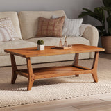 LITTLE TREE Solid Wood Coffee Table, 47-Inch Living Room Center Table with Shelf, 2-Tier, Smooth Corners, Child-Friendly, Easy Assembly, Brown LITTLE TREE