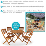 Sunnydaze Meranti Wood 5-Piece Foldable Outdoor Patio Dining Set - 4-Chairs and 1 Table - Teak Oil Finish Sunnydaze