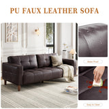 GarveeHome 3-Seater Sofa Couch, 83" Wide Faux Leather Sofa Couch with Spring Cushion, Modern Sofa with Deep Seats and 2 Removable Back Cushions, for Living Room, Bedroom, Apartment, Office, Dark Brown GarveeHome