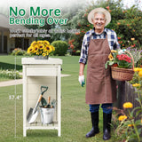 Outdoor Potting Bench with Storage Cabinet & Metal Tabletop, Garden Work Table, Wood Planting Workstation for Patio, w/Drawer HABAU