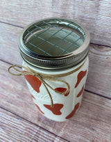 Cow print mason jars/cowhide decor/farm animal party decor/cow centerpieces/cattle decor/western decor jars (Regular Mouth Pint 16oz, No Lid Insert, Black Cowhide Print) Generic