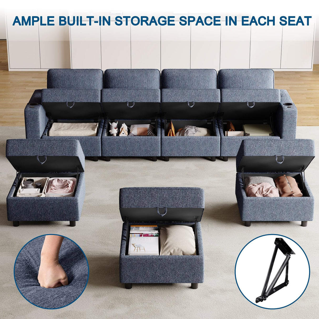 beyond SMART Modular Sectional Sofa,Multifunctional Couches for Living Room with Storage, Armrest with Power Grommet and Cup Holder, Wireless Charging Stand & LED Light Included beyond SMART